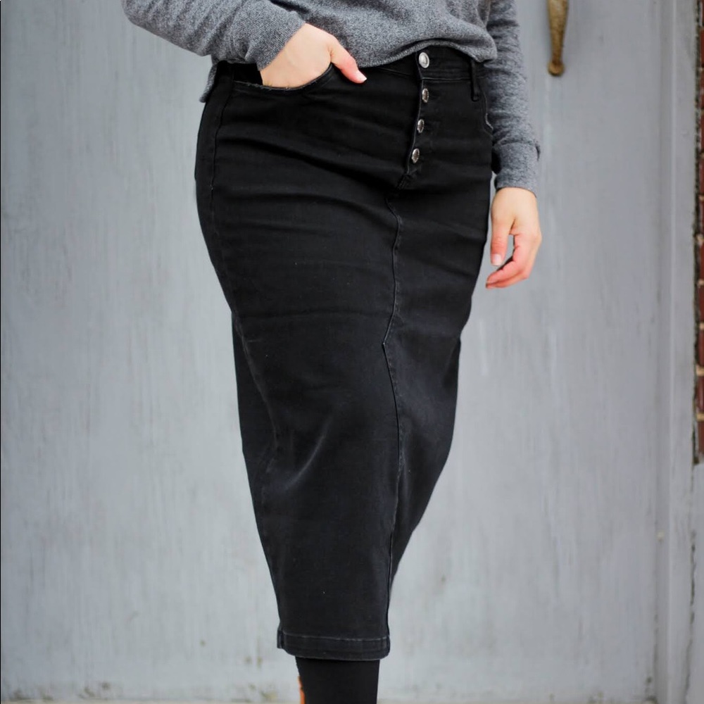 Black Midi Denim Skirt